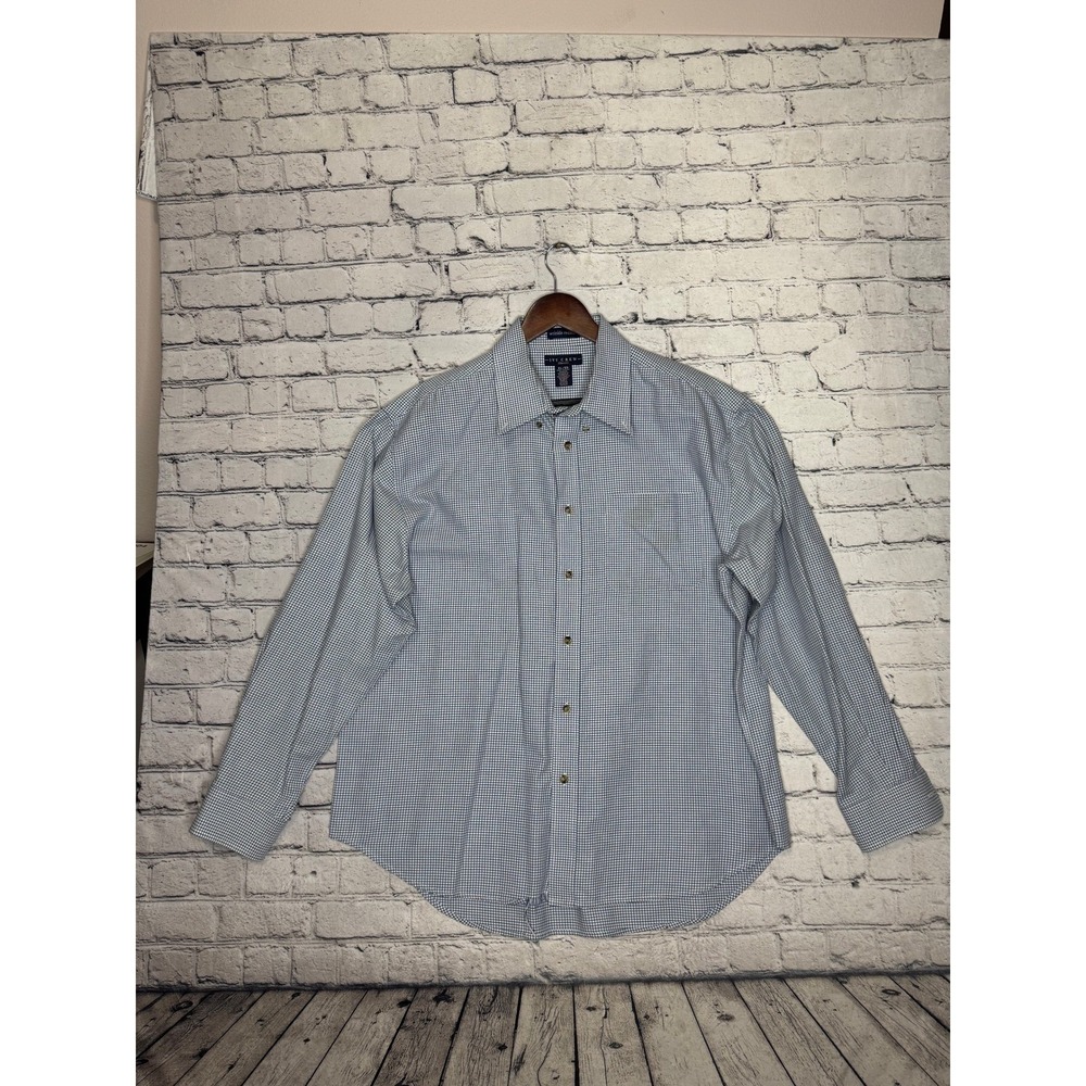 Ivy Crew Classics‎ Mens Blue Gingham Wrinkle Resistant Button Down Shirt XL EG